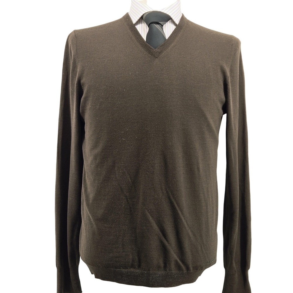 Burberry London Sweater Mens M Brown V-Neck‎ Pullover Cotton Blend Lightweight